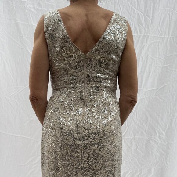 Eliza J Size 6 Beige Silver Accented Full Length Gown - Picture 4 of 16